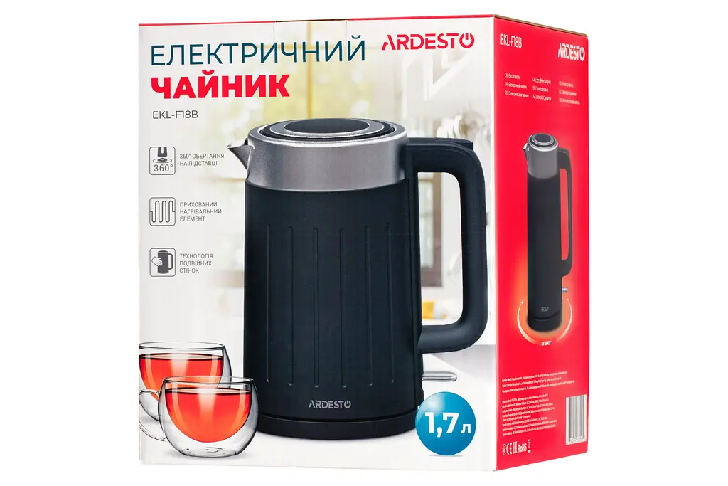 Электрочайник Ardesto 1.7 л Strix двойные стенки черный матовый kuh0015346 - фото 9