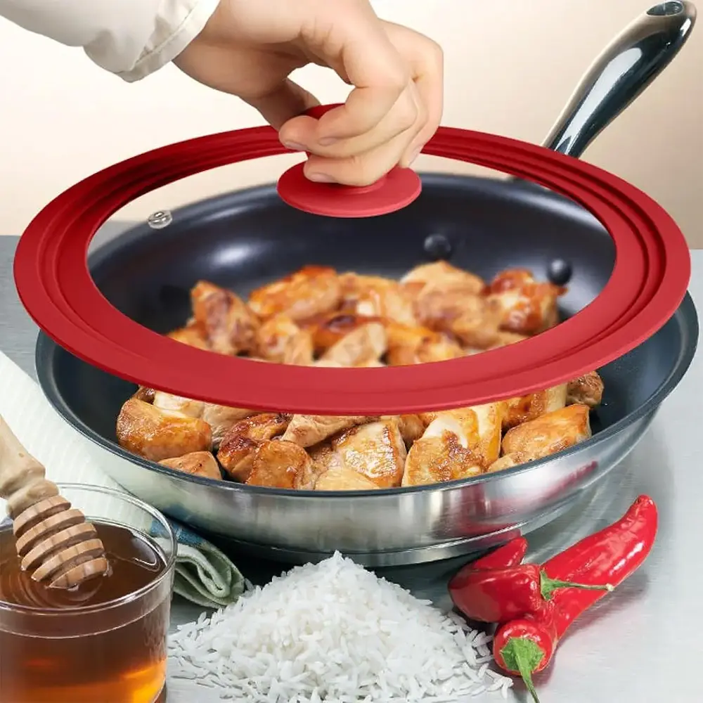 Кришка мультирозмірна скляна Frico для діаметрів 20/22/24см FRU-1002 з силіконовим обідком універсальна - фото 4