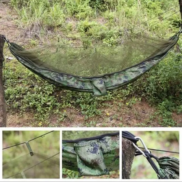 Туристичний підвісний гамак з москітною сіткою 270×150см UKC Hammock Net камуфляж - фото 2