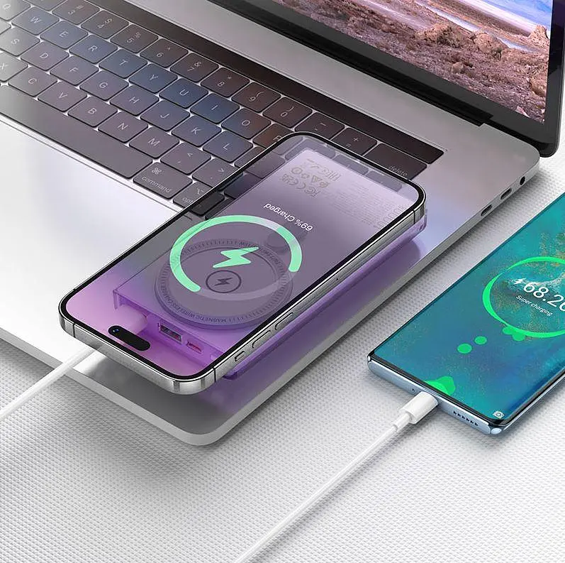 Портативный магсейф аккумулятор Hoco Q22 Taurus magnetic 10000 mah беспроводная батарея серая - фото 3