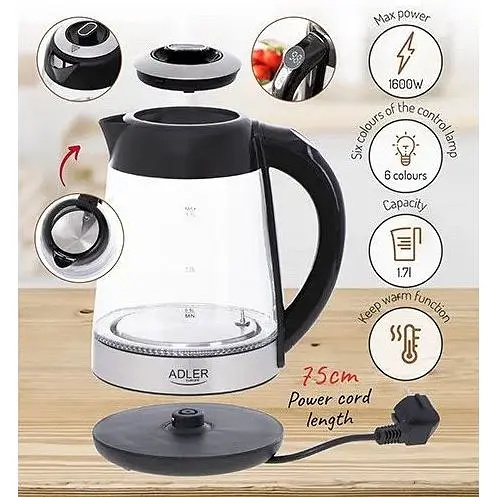 Электрический чайник Adler AD 1285 Стеклянный с цветной подсветкой 1.7 л - фото 5