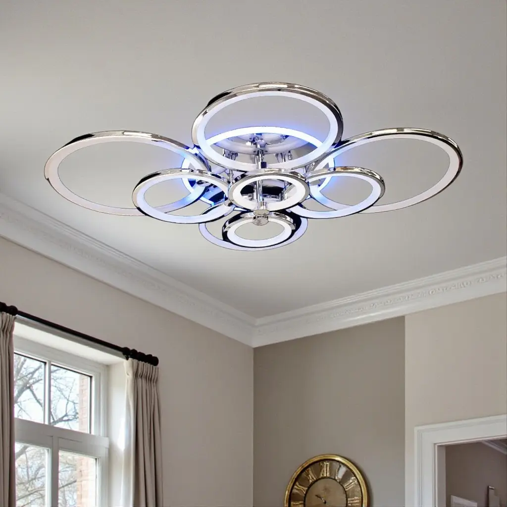 Стельова LED-люстра Diasha 8022/8HR 235W, 8 кілець, 3 кольори світла, Ø 80×105 см, диммер, пульт - фото 2