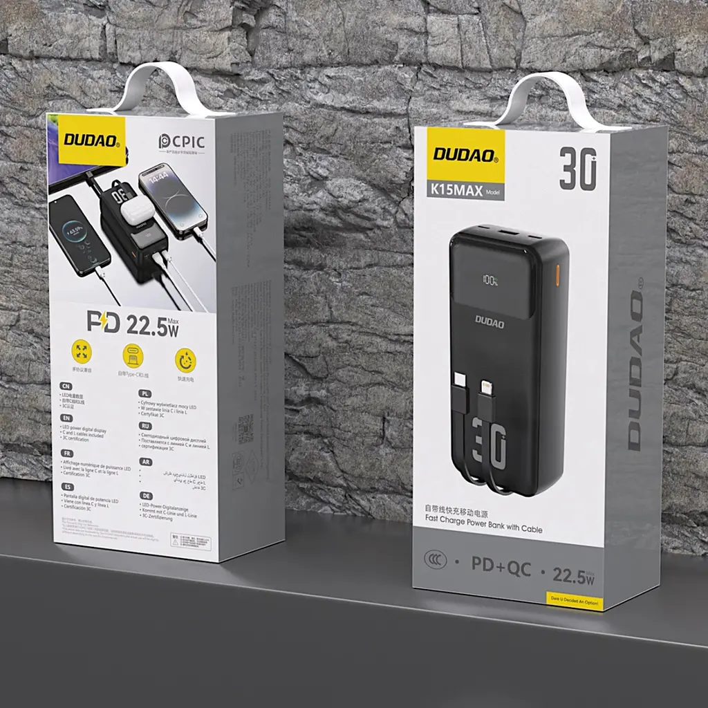 УМБ Dudao 30000mAh K15 MAX 22,5W PD,QC, USB-A, Lightning, USB-C In/Out, with USB-C/Lightning cables - фото 2