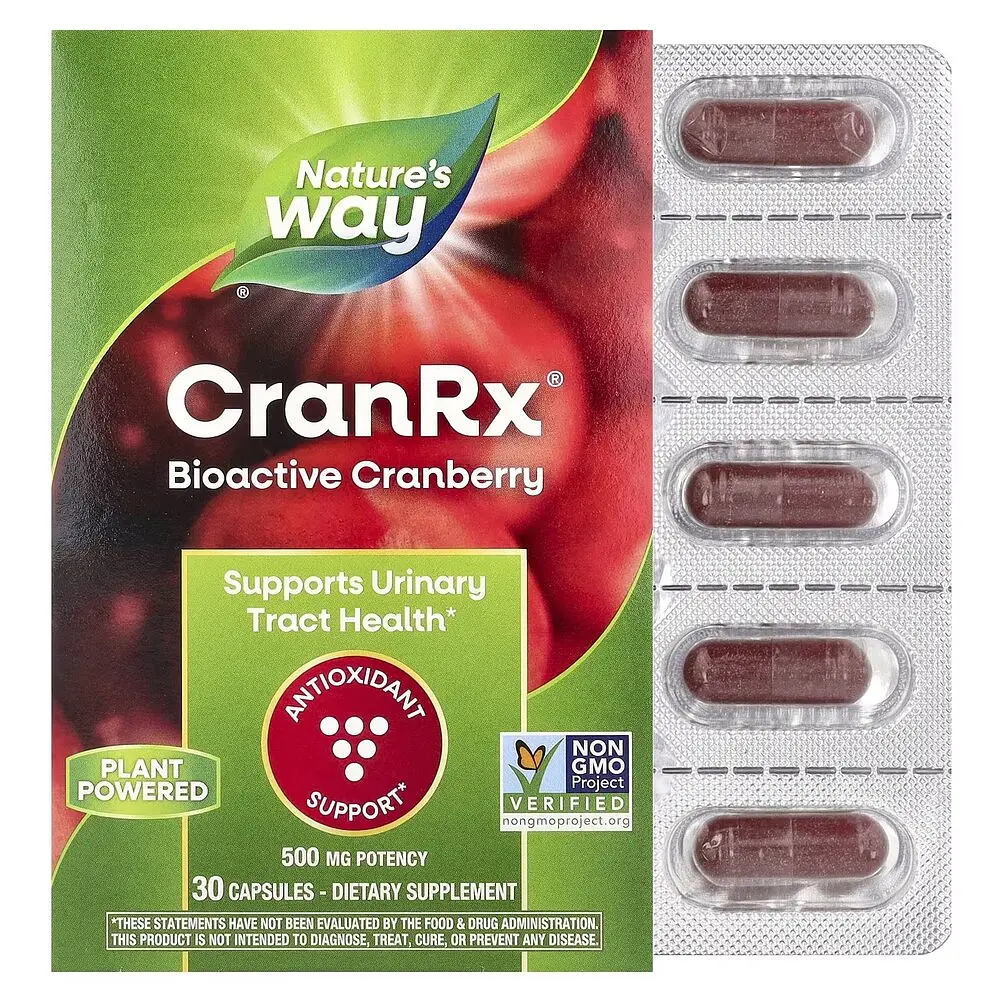 Біоактивна журавлина з пробіотиками Nature's Way CranRx Bioactive Cranberry 500 mg вітамін С, 30 капсул для підтримки сечовивідної системи