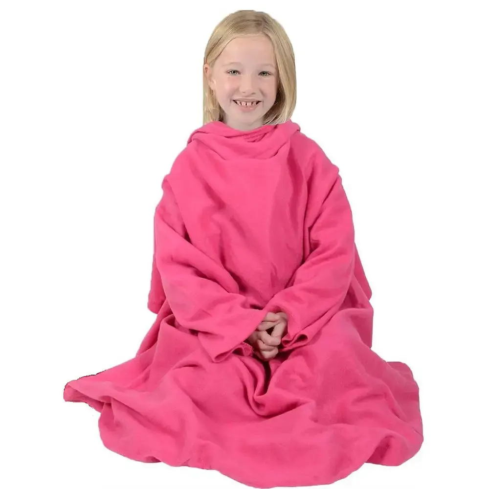 Теплий плед із рукавами флісовий Снаггі Ковдра-плед дитячий Snuggie 107х137 см рожевий - фото 2