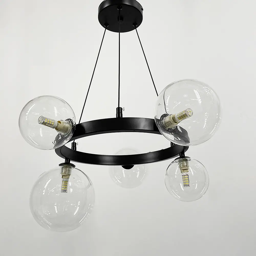 Кольцевая люстра с 5 прозрачными плафонами в черном корпусе Ст. AT 32/5 BK+CL | Line F - фото 4