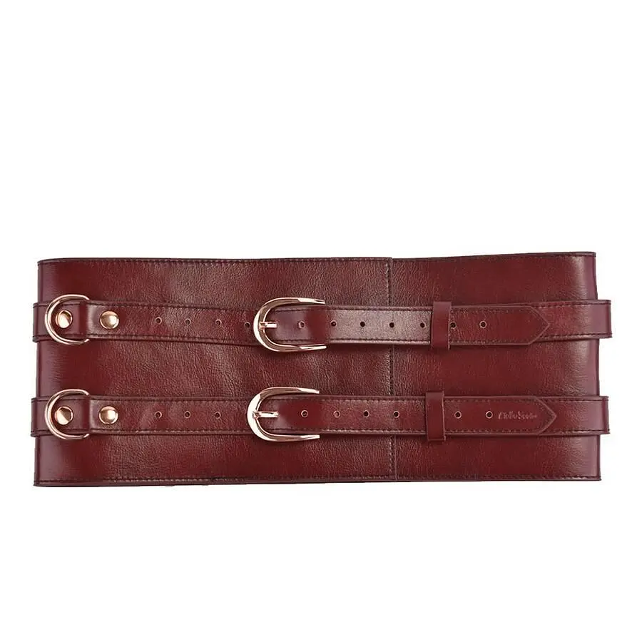 Шкіряний пояс для бондажу Liebe Seele Wine Red Waist Cuff, M Size - фото 5