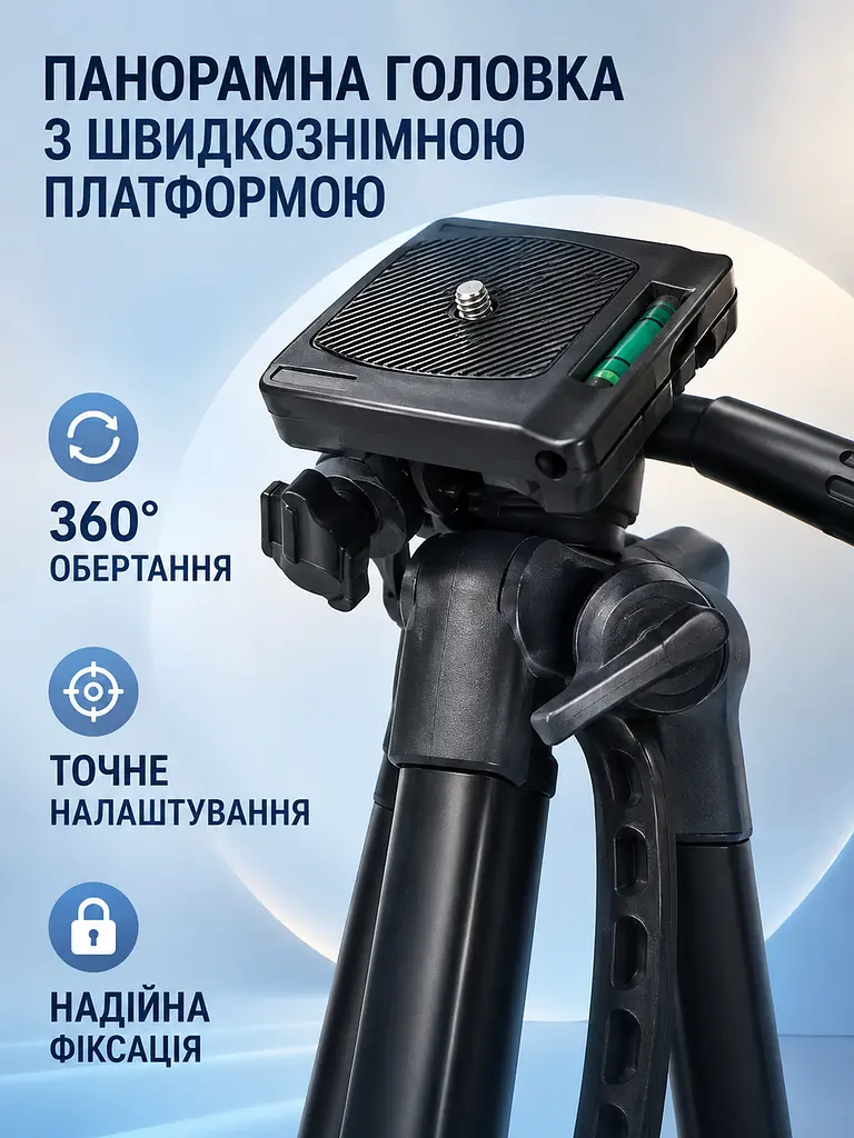 Підлоговий штатив для телефона та камери 44–128 см, трипод із тримачем і Bluetooth-пультом 360°, чорний (2985426726) - фото 5