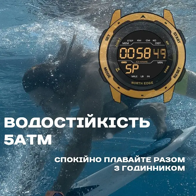 Годинник North Edge MARS Pro Black 5BAR - фото 14
