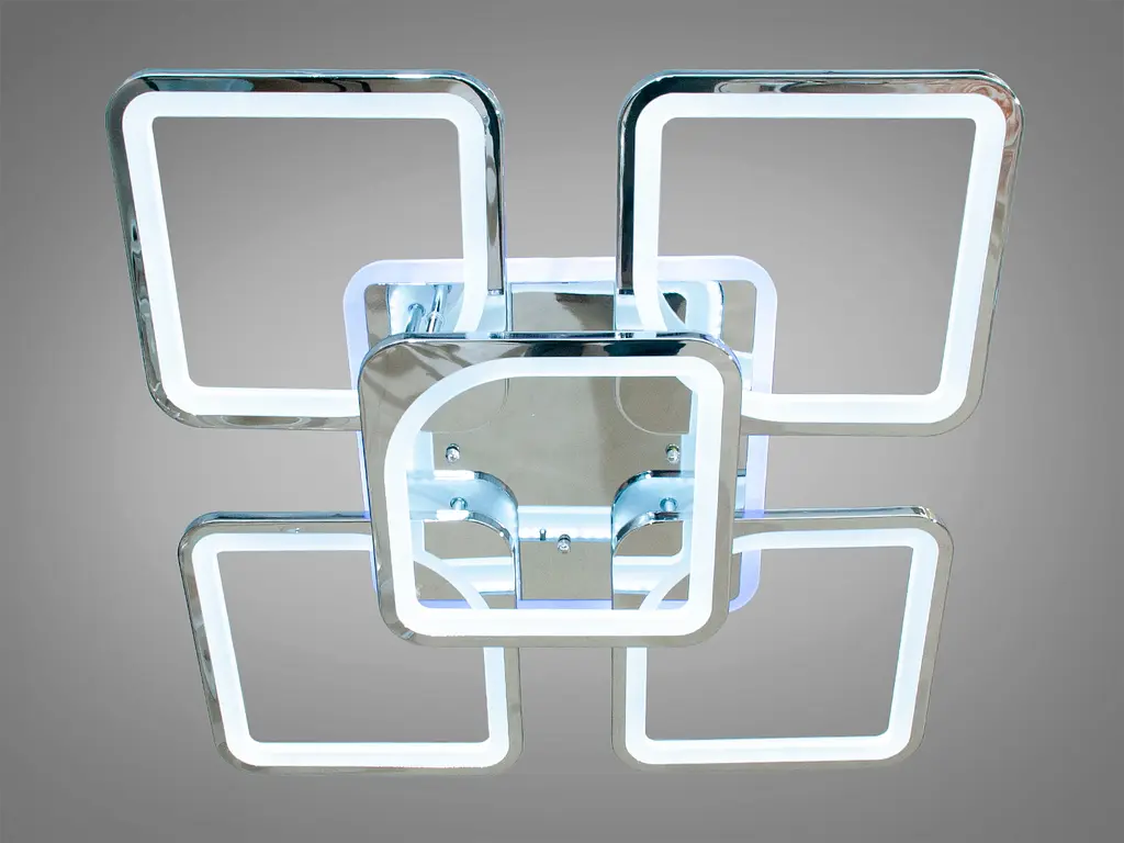 Серебряная диодная люстра в зал с диммером и подсветкой, 150W - фото 2