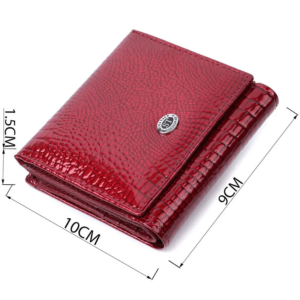 Компактний гаманець для жінок з натуральної шкіри лакованої ST Leather 22687 червоний - фото 6