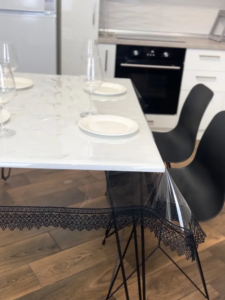 Силіконова скатертина з чорним мереживом 7 см 390х160 см - фото 3