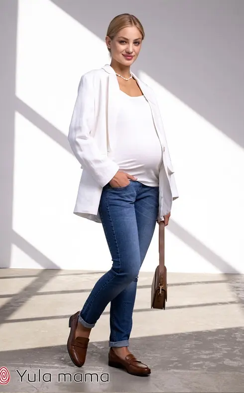 Джинси для вагітних slim fit під животик з лампасами Nicolle S Юла Мама Синій - фото 2