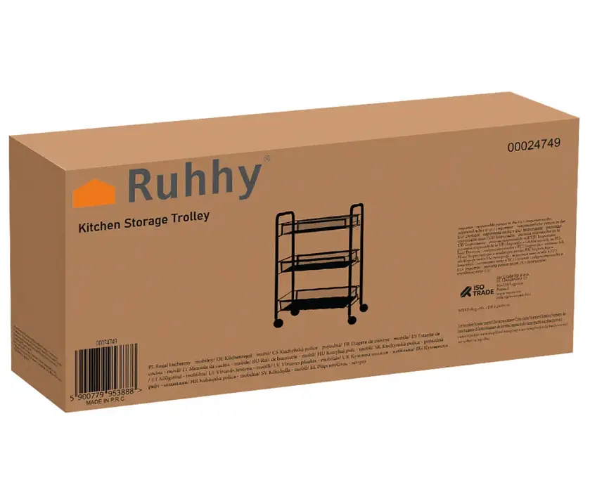 Мобільна кухонна полиця RuhПолиця кухонна мобільна Ruhhy 24749 на колесах, 3 яруси — Чорна - фото 10