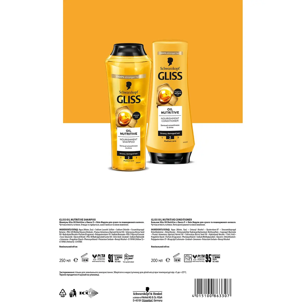 Набір Gliss Oil Nutritive. Hair Shine Шампунь 250 мл + бальзам 200 мл - фото 5