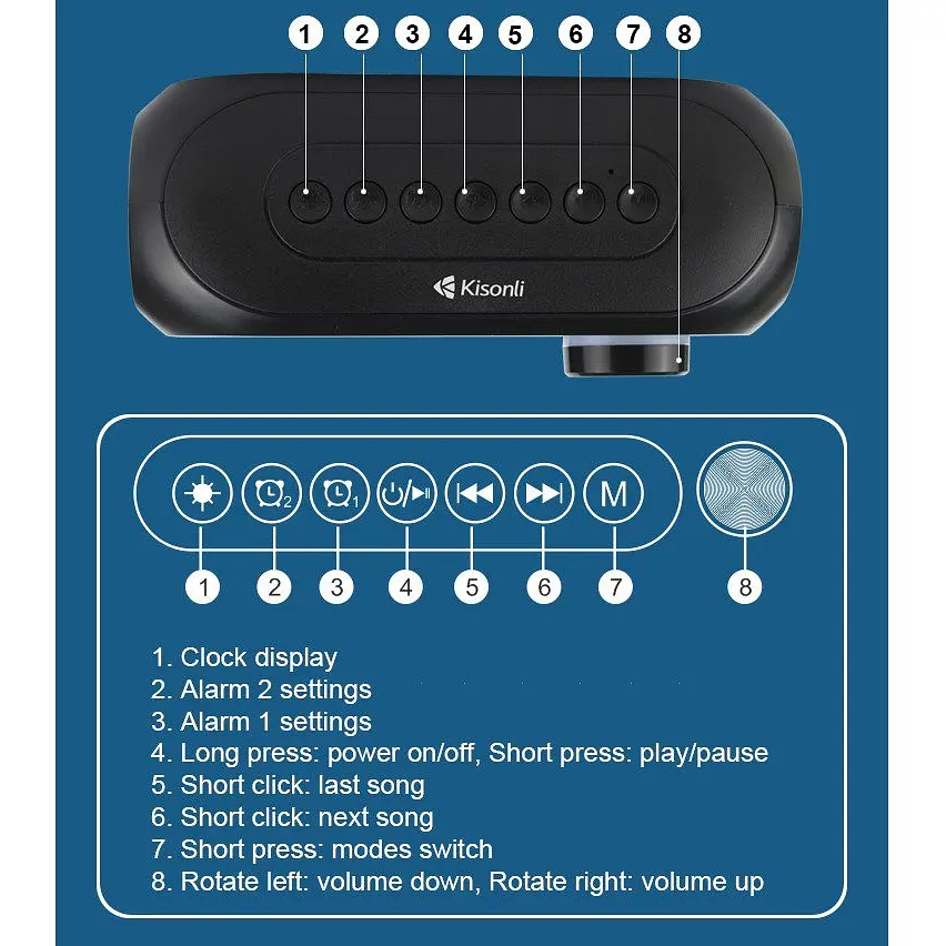 Портативная колонка часы будильник Kisonli LP2S Bluetooth 1200 mAh 5 Вт Black - фото 4
