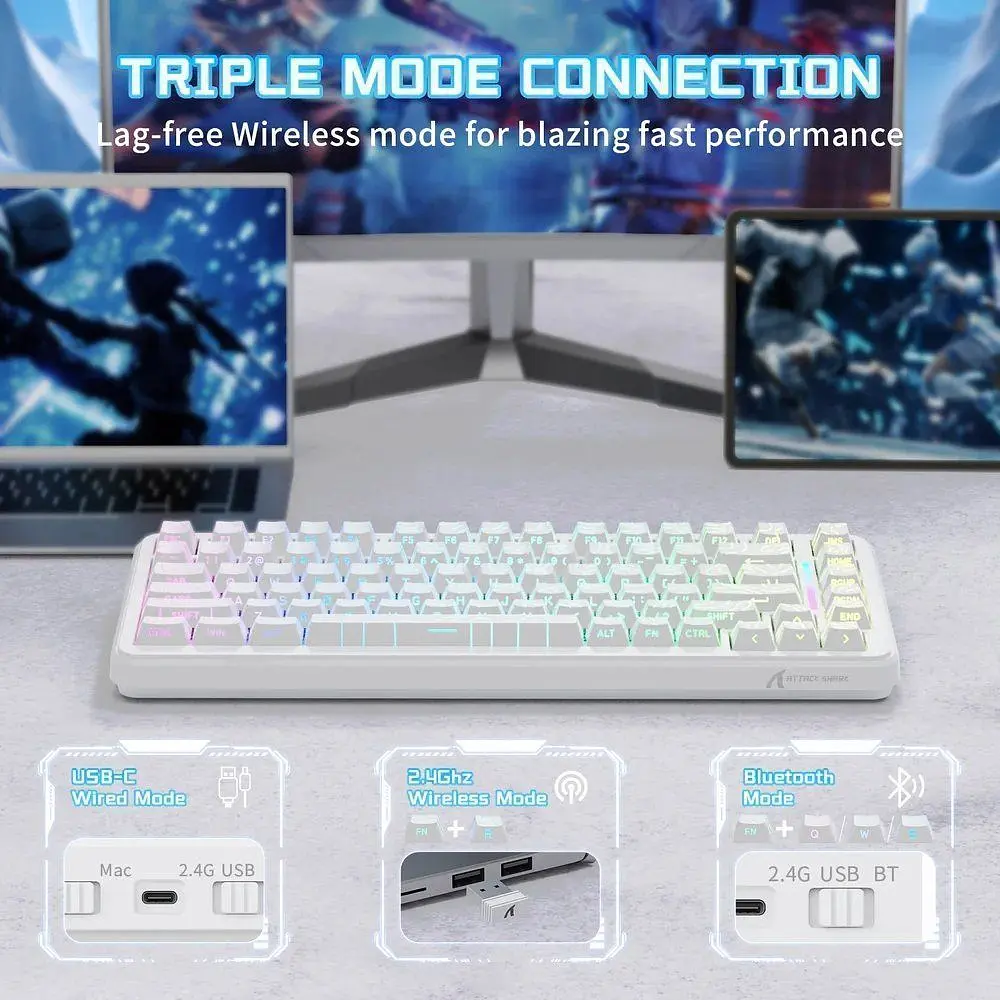 Клавіатура Attack Shark X82 Pro RGB HE Magnetic Switch Wireless White Contour Line (AS-6972792470702-WCL) [166727] - фото 7
