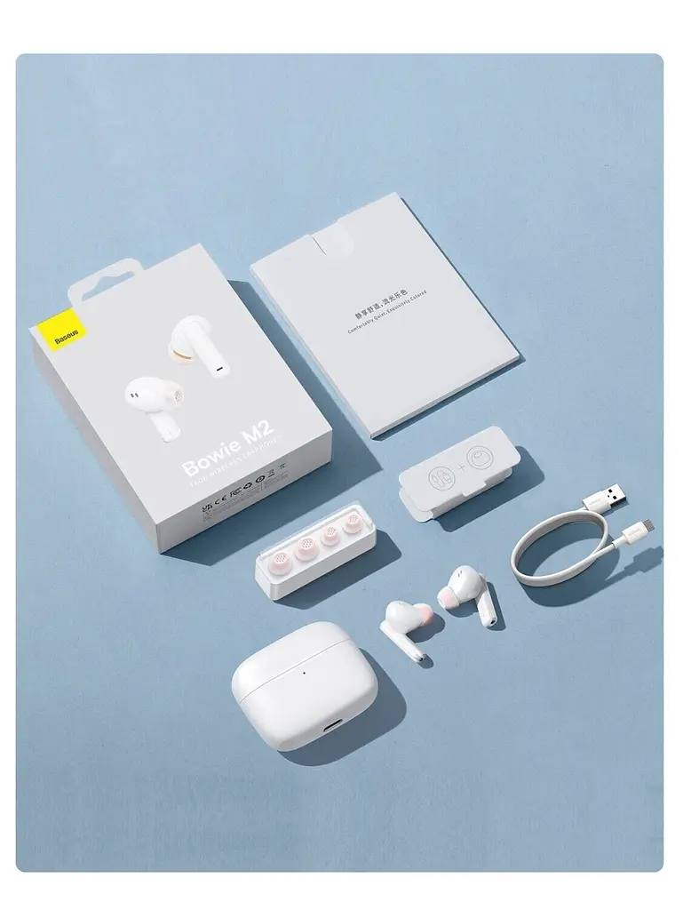 Беспроводные наушники Baseus True Wireless Earphones Bowie M2, BT5.2, ANC, 40mAh, 400mAh, 5h, NGTW140002 white - фото 8