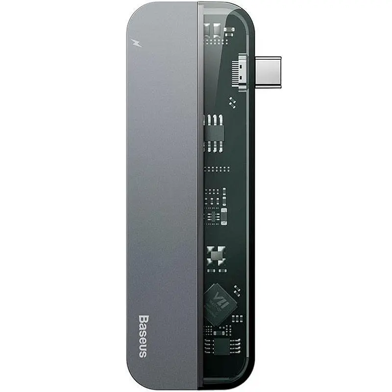 Мультипортовий адаптер USB Хаб Baseus Multi-Functional Transparent Series Type-C CAHUB-TD0G Deep Gray - фото 2