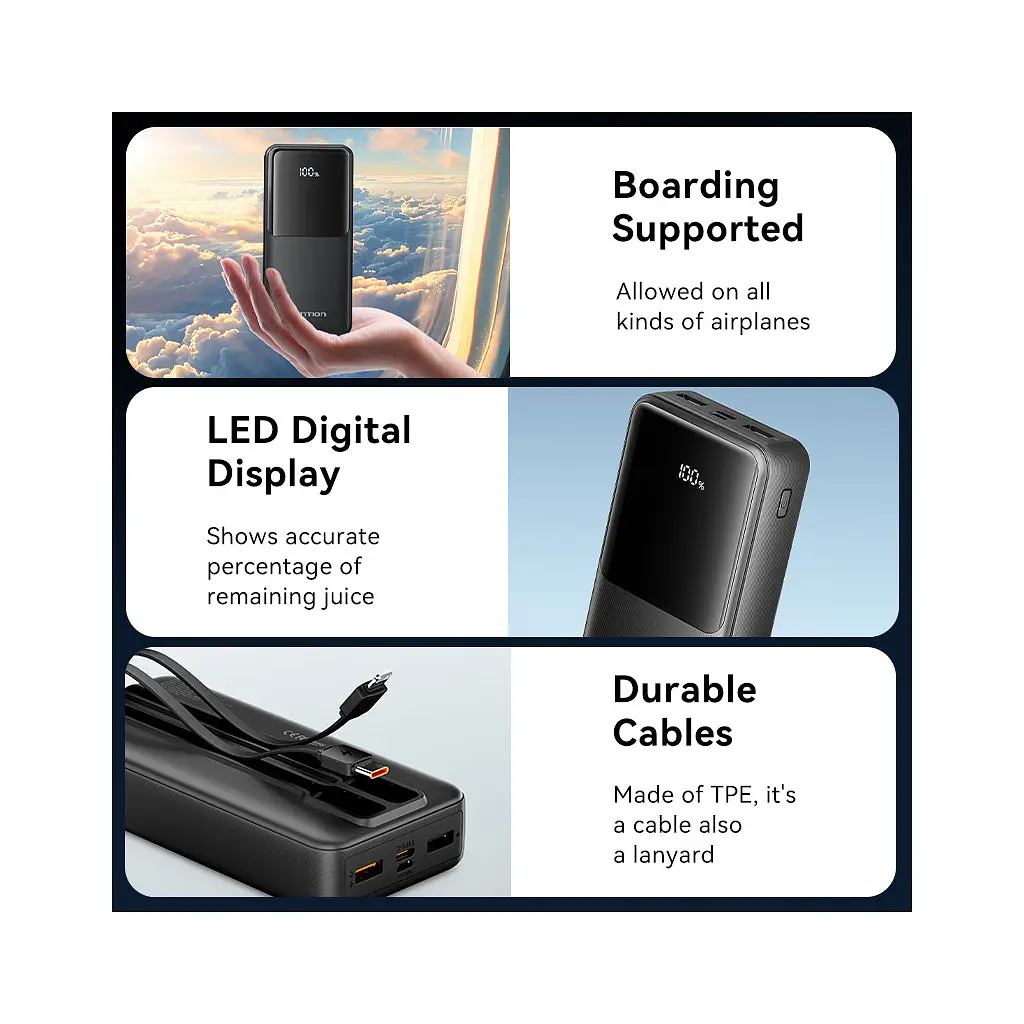 Батарея універсальна Vention 20000 mAh 22.5W with Built-in USB-C and Lightning Cables (FHPB0) - фото 7