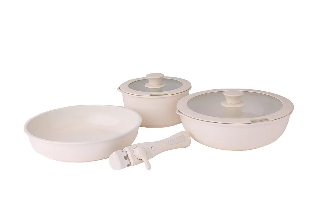 Набір посуду з кришками Zilan ZLN0965 5 шарове дно ручка, що знімається 8 предметів - фото 2