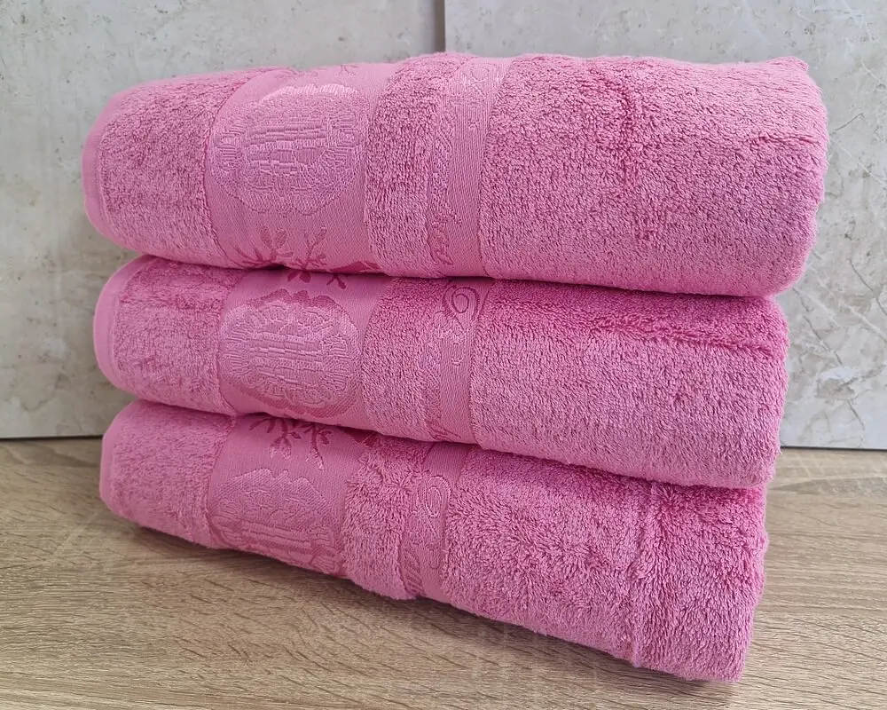 Набір турецьких бамбукових махрових рушників Zeron 3 штуки 70х140 Bamboo Pink - фото 2
