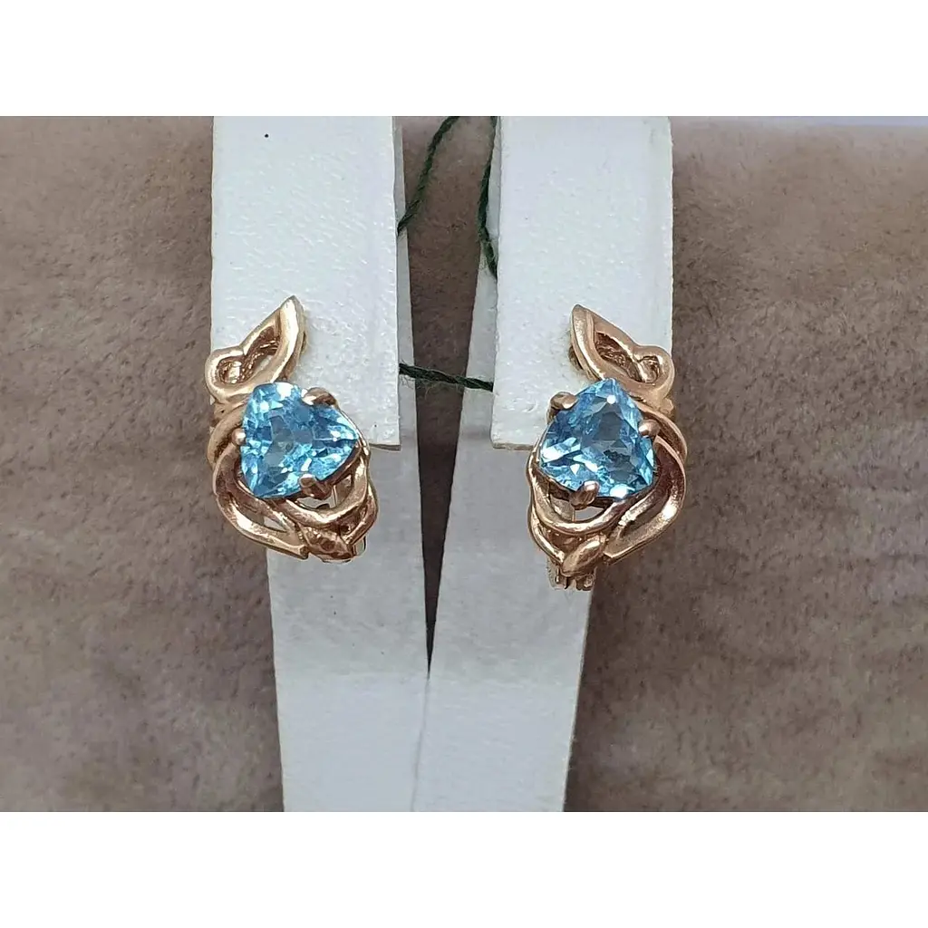 Золоті сережки ЮЗ "Багет" з топазами. 21150 - фото 4