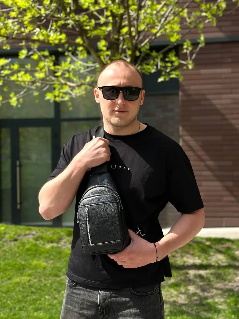 Сумка слінг чоловіча шкіряна нагрудна чорна (7862) - фото 7