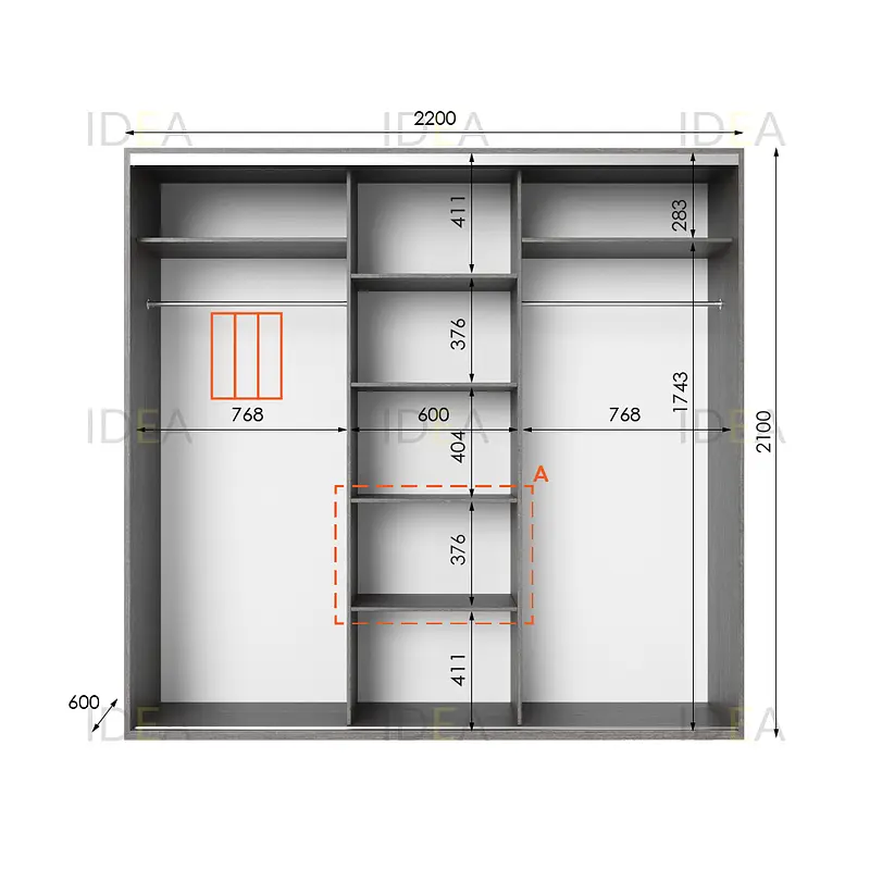 Шафа-купе Idea серія 6 220 x 60 x 210 см Венге темний Дзеркало - фото 2