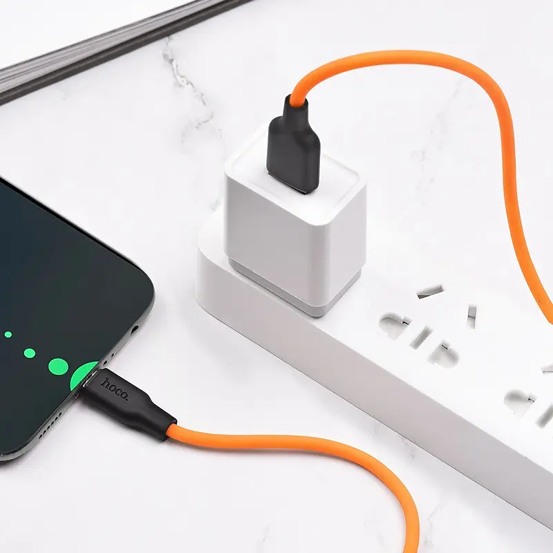 USB Cable Hoco X21 Silicone Type-C Black/Orange 1m - фото 2