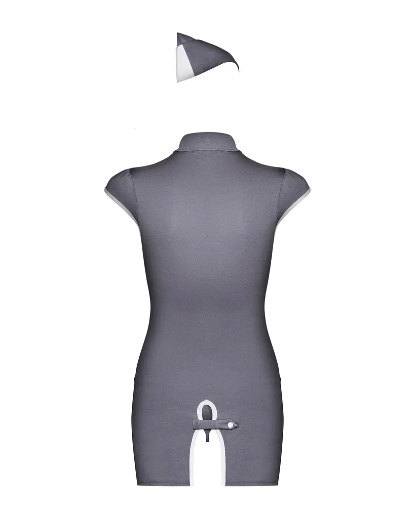 Еротичний костюм стюардеси Obsessive Stewardess 3 pcs grey S/M, сірий, сукня, стрінги, пілотка - фото 6