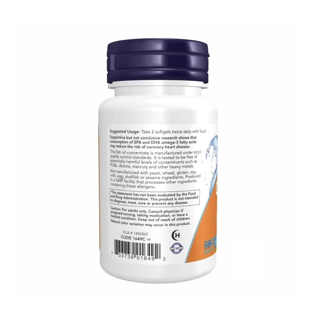 Omega-3 NOW Foods, Риб’ячий жир з омега-3, 1000 мг, 30 капсул 180ЕПК/120ДГК - фото 3