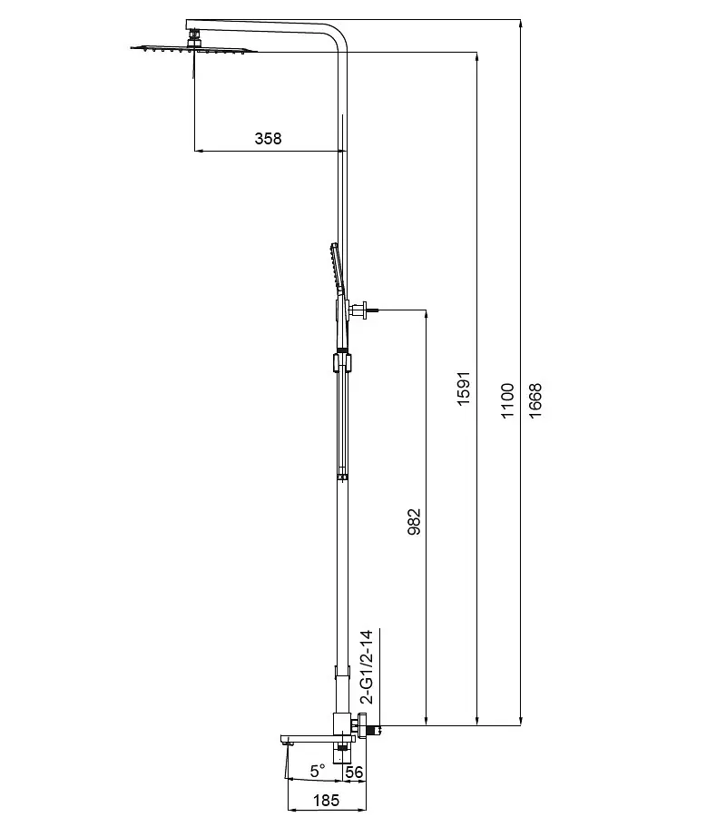 Душова система Koer KB-56010-01 KR3494, Хром - фото 2