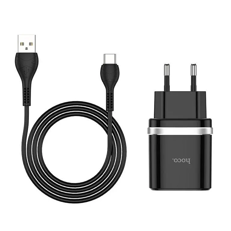 Сітчасте зарядне пристрій з кабелем HOCO C12Q Smart QC3.0 charger set(Type-C) 18W Чорний - фото 3