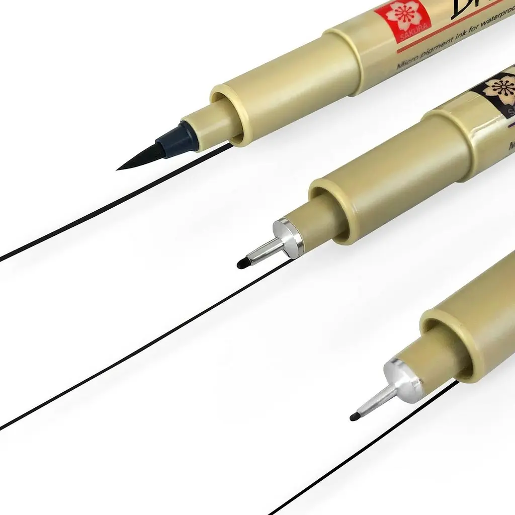 Набір лінерів Pigma Micron 2 шт (0.1/0.5) +1 лінер-пензель Pigma Brush в подарунок Чорний Sakura - фото 4
