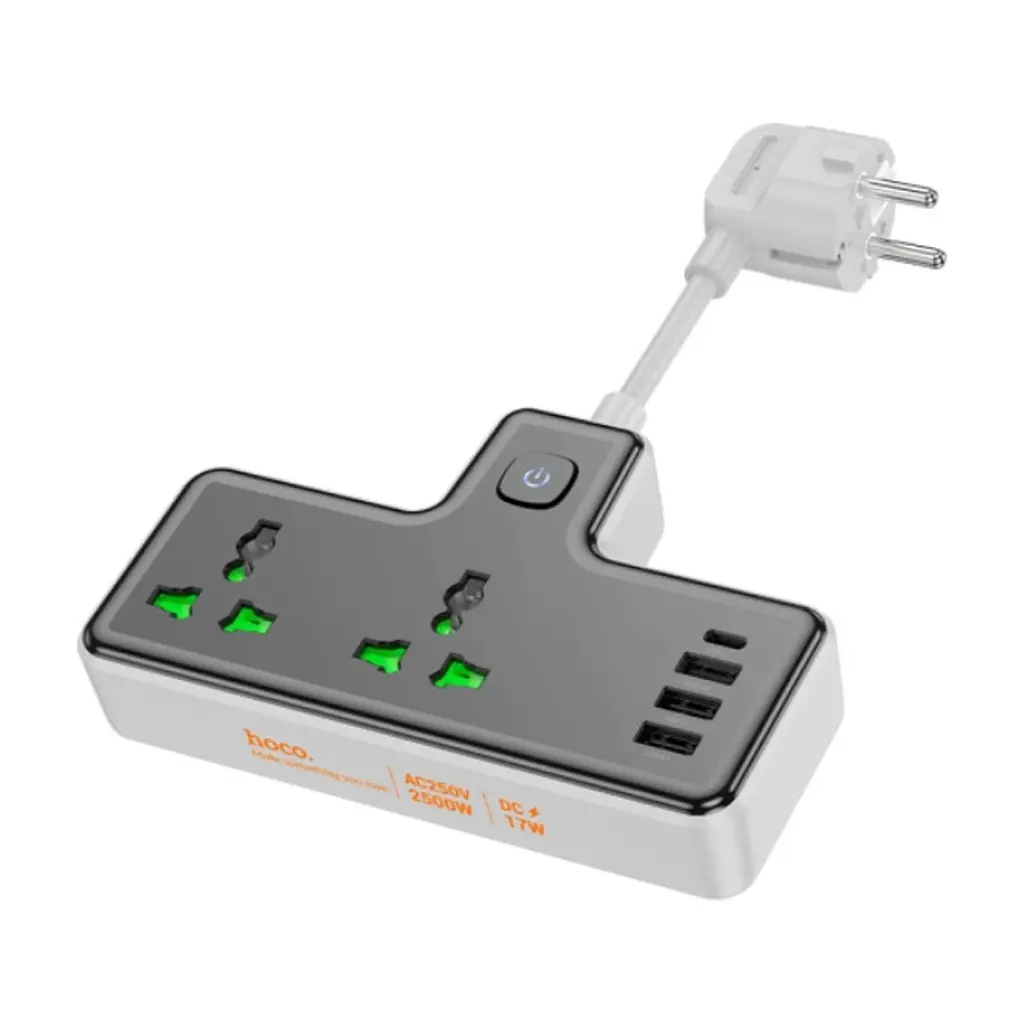 Мережевий фільтр живлення HOCO AC11A, 2 роз, 3 USB, USB-C, 17W, 1,5м Black (AC11AB) - фото 2