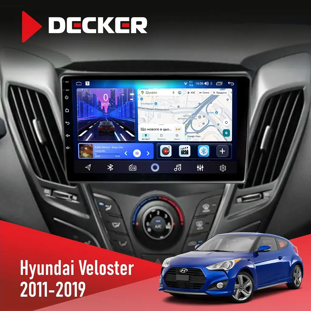 Штатна магнітола Hyundai Veloster 2011-2019 Decker D9-006 4x64, 4G Decker (НФ-00004889)
