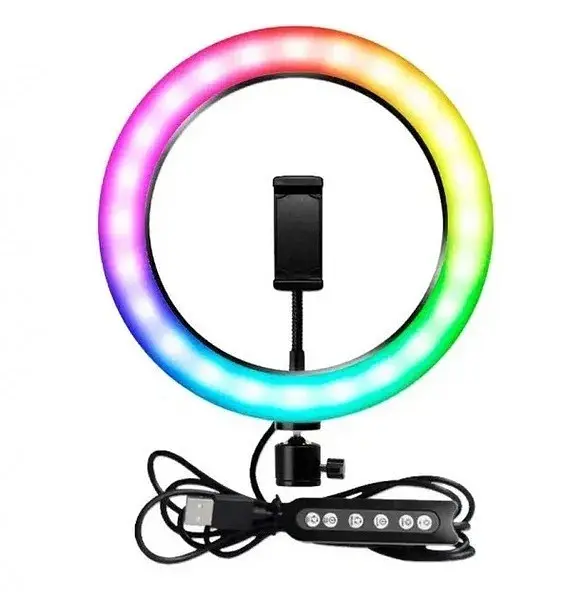 Кільцева світлодіодна LED лампа RIAS MJ26 RGB з тримачем USB дротове управління 26 см - фото 3