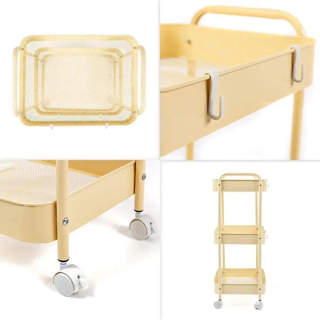 Этажерка Wall Sticker SW-00002113 мобильная трехъярусная универсальная из металла 45х30х78 см кремовая - фото 5