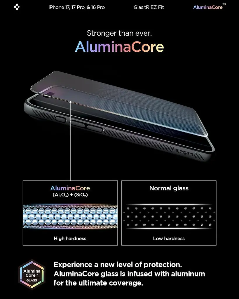 Загартоване скло Spigen AluminaCore для iPhone 17 / 17 Pro / 16 Pro, 2 шт., твердість 9H+ - фото 7