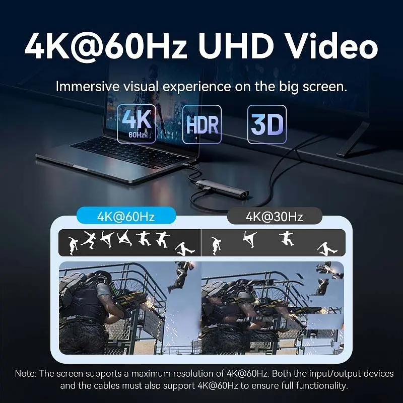 Док-станція USB3.2 Type-C - HDMI 60Hz/USB 3.0x2/RJ45/SD/TF/3.5mm/PD 100W Hub 9-in-1 Vention (TGVHB) - фото 5
