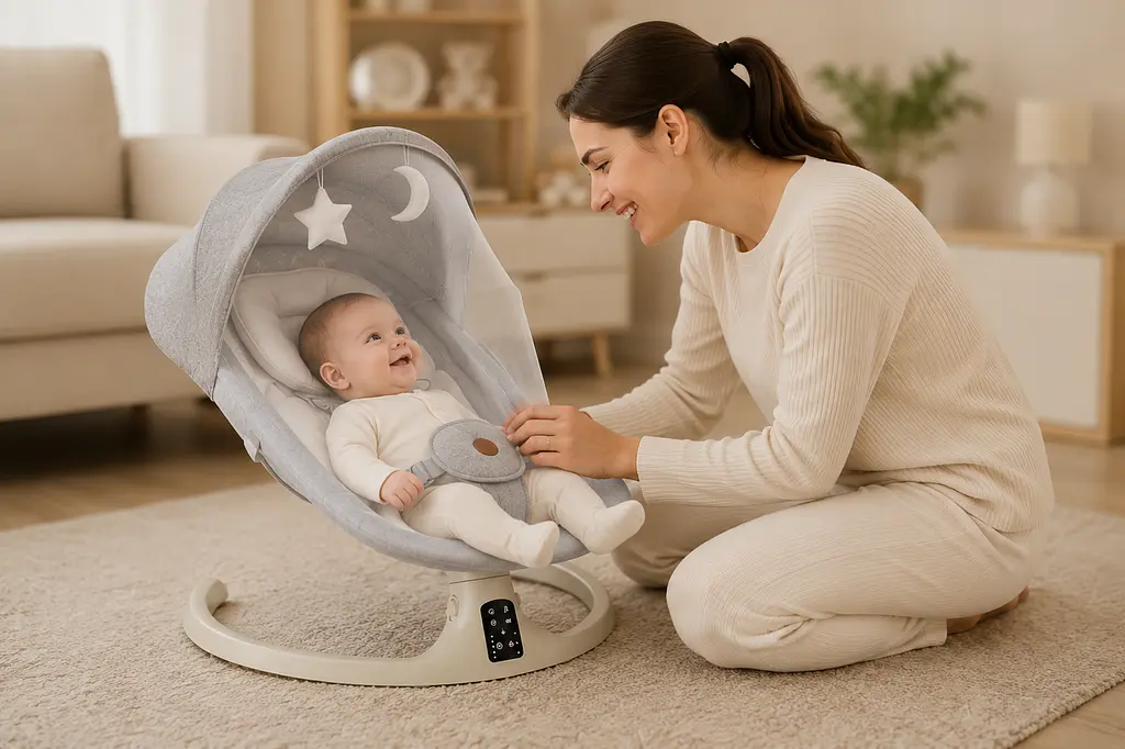 Колиска-качалка дитяча / Колисковий центр-шезлонг 3 в 1 M06 з Bluetooth, музикою та пультом управління - фото 3
