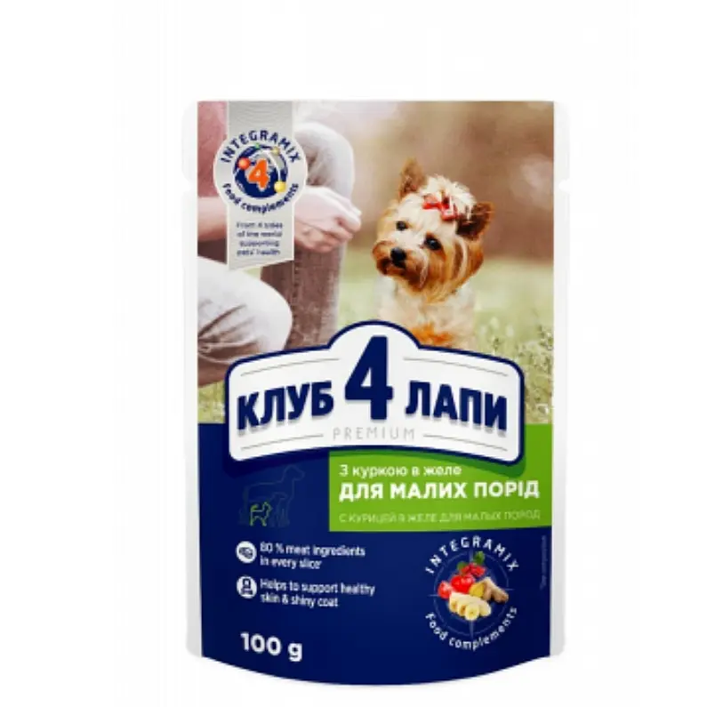 Вологий корм для собак CLUB 4 PAWS Premium з куркою в желе, 100 г