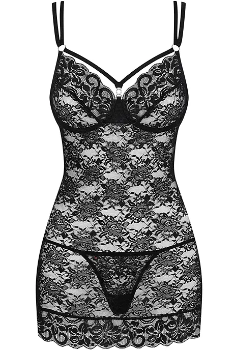 Комплект Obsessive 860-CHE-1 chemise (Чорний, M/L) Obsessive 96544 96917 - фото 3