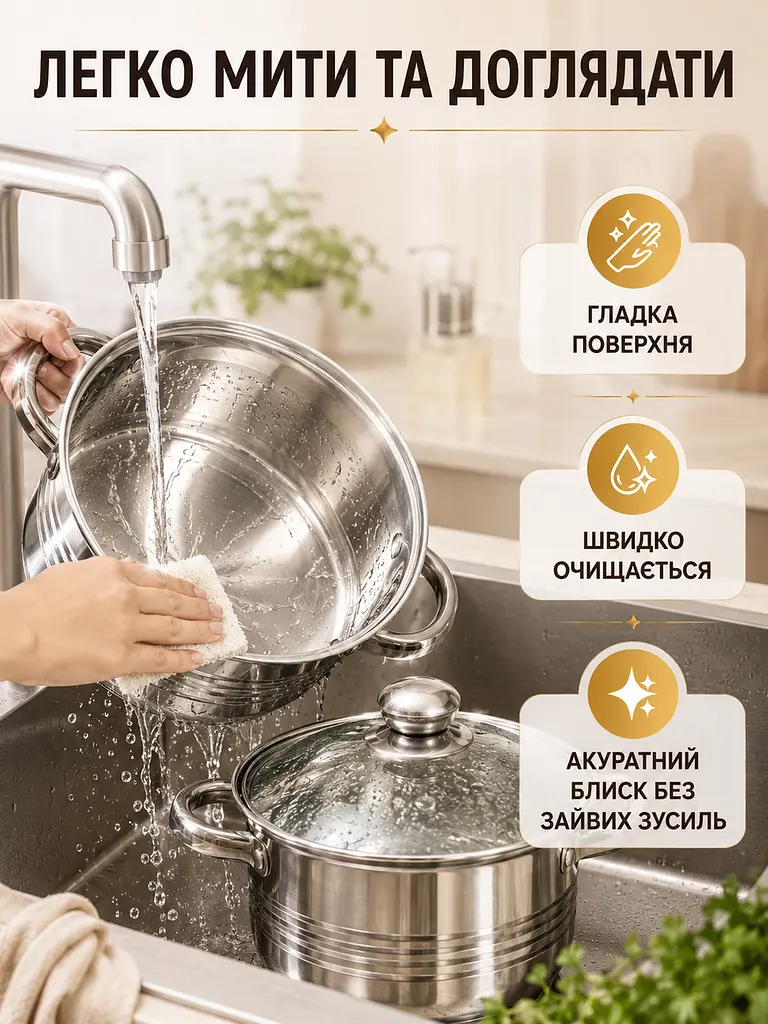Набір каструль 8 предметів з нержавіючої сталі 16/18/20/24 см зі скляними кришками (49675918) - фото 5