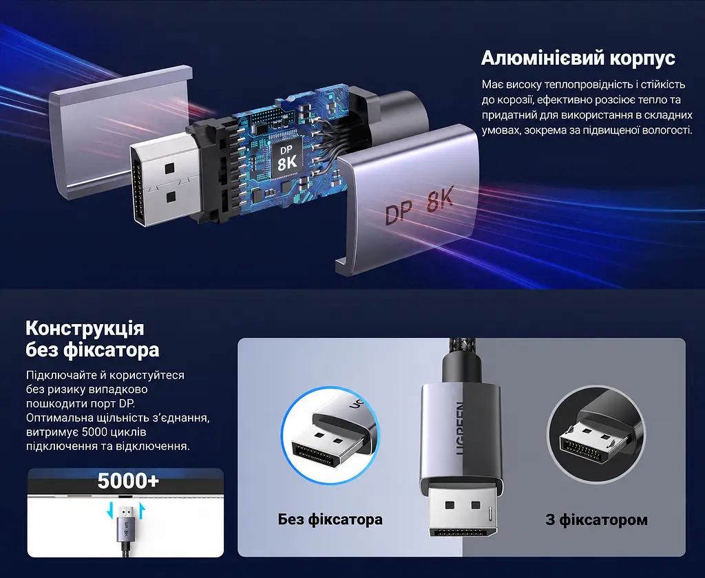 Кабель DisplayPort UGREEN DP120 1.4 8K 60 Гц 5 м чорний (45039) - фото 5