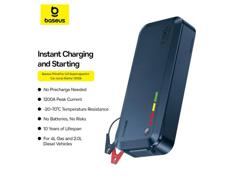 Автономний пусковий пристрій (бустер) BASEUS PrimeTrip VJ1 Supercapacitor Car Jump Starter Cosmic Black (C00269000121-00) - фото 4