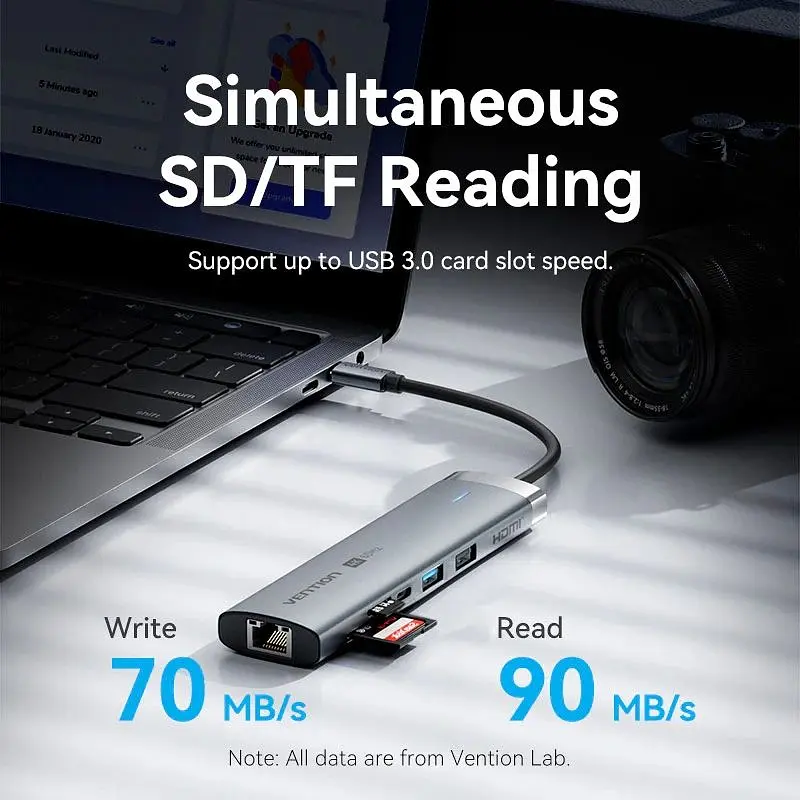Док-станція USB3.2 Type-C - HDMI 60Hz/USB 3.0x2/RJ45/SD/TF/3.5mm/PD 100W Hub 9-in-1 Vention (TGVHB) - фото 4