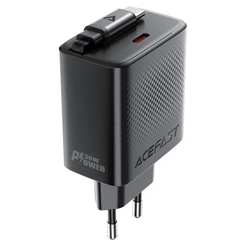 МЗП Acefast A110 GaN With Retractable Cable Type-C PD30W (1USB-C) Black - фото 2