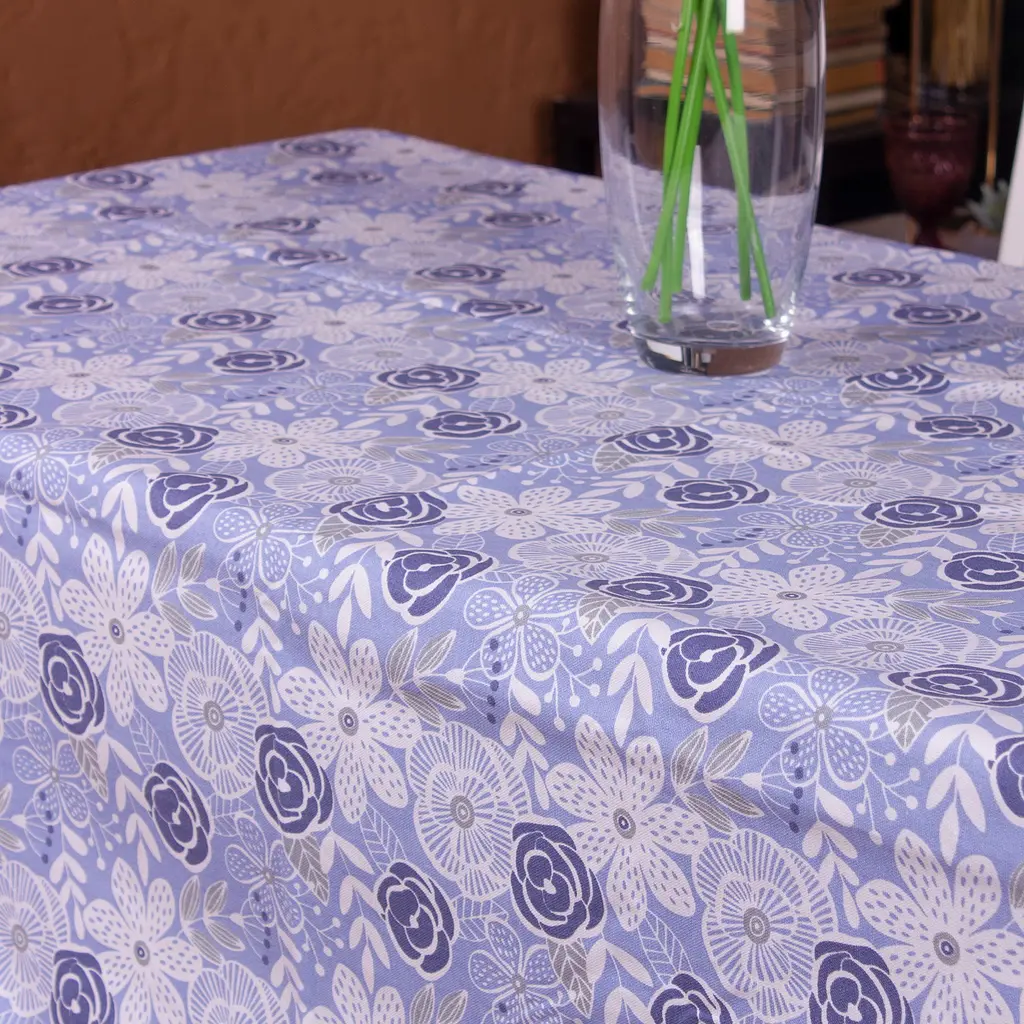 Скатерть MirSon №203 Blue flowers 180х130 см рогожка синяя с белым - фото 2